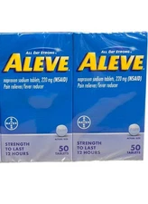 Aleve Pain Reliever/Fever Reducer , 50 Tablets 220 mg Exp: 07/2027 -2 pack