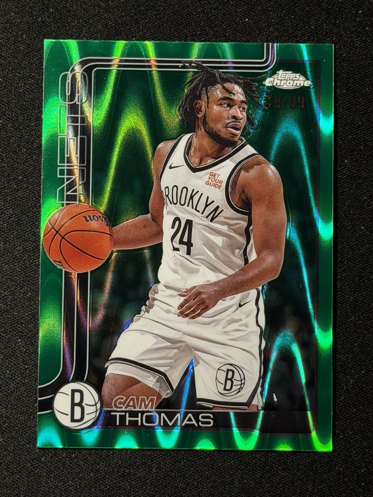 Cam Thomas 2025-26 Topps Chrome Green RayWave Refractor 49/99 Nets #85