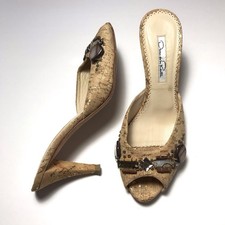 Oscar de La Renta Y2K Crystal Jewel Embellished Cork Gold Mule Sandals Size 37.5
