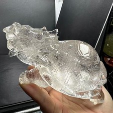 1.84LB Top Natural Clear Quartz Carved Crystal dragon turtle reiki healing Decor