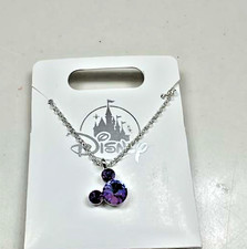 New Disney Parks Mickey Mouse Ear Icon Purple/Blue Glitter Crystal Necklace