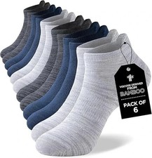 Mens Bamboo Ankle Socks with Heel Tab Low Cut Thin Athletic Performance 6 pairs