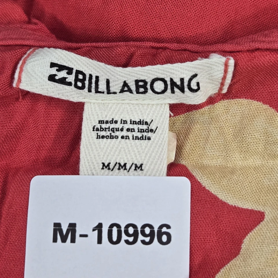 Billabong Women Dress M Red Floral Mini Wrap Ruffle Long Sleeve Ruffle Party - Image 2 of 4