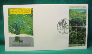 UN-NY First Day of Issue-Official Cachet-25c/44c Survival of the Forests-#522-23
