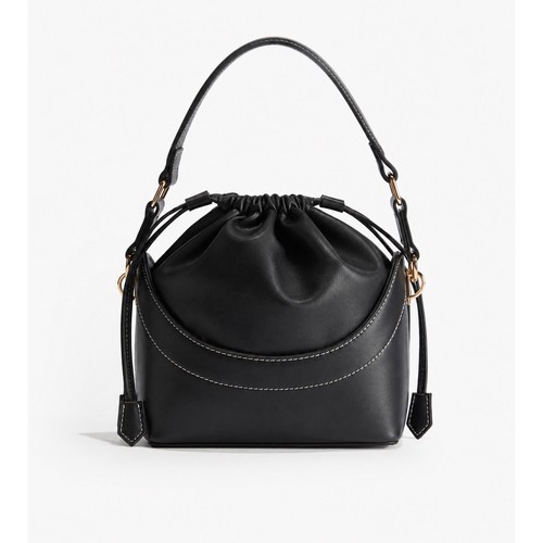 H&M Black Faux LeatherShoulder Crossbody Bucket Bag Drawstring
