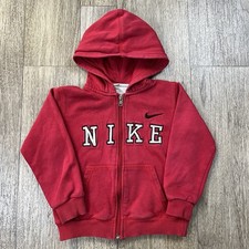 Vintage Nike Full Zip Hoodie Youth Size 5 90s Y2K Red Embroidered Logo