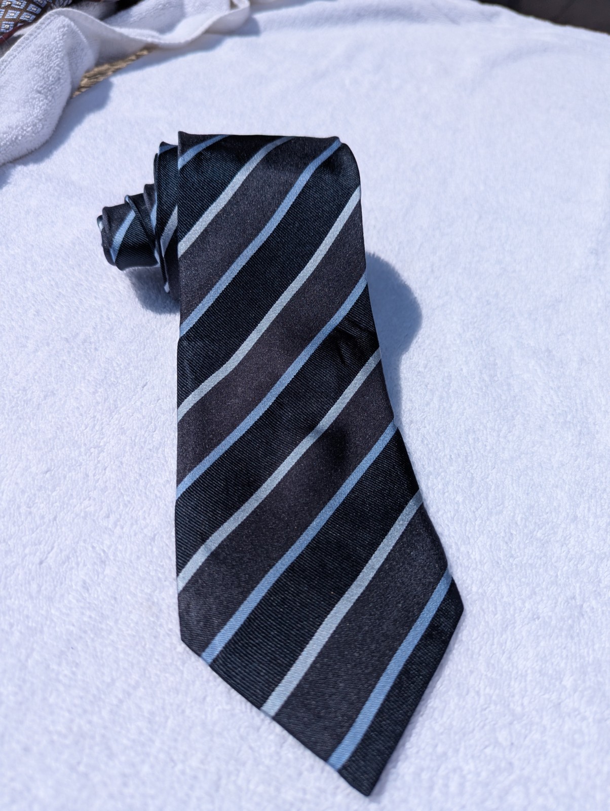 CANALI Striped Necktie Vintage Neck Tie Italian SILK Men's Grey Blue