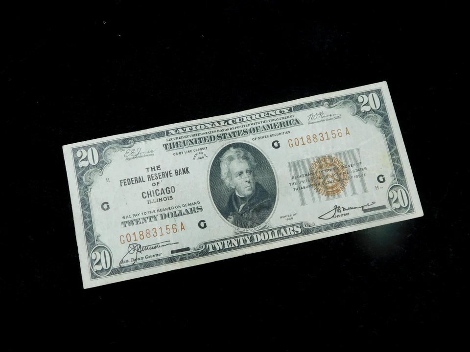 1929 $20 Federal Reserve Bank of Chicago Illinois Brown Seal National Currency N - Image 3 of 4