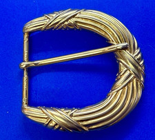 Large D-Shaped Twisted Pattern Single Prong Gold Tone Belt Buckle Made in Spain