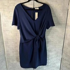 Everly Womens Dress Navy wrap style Side tie minimalist career wear lightweight