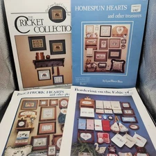 Lot Of 4 Leaflets Cross Stitch Patterns Books Edges, Heart, Patchwork, Folkart 