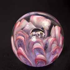 Glass Paperweight 3" by 3 1/4" Looped Ribbons Tiny Large Controlled Bubbles HTF