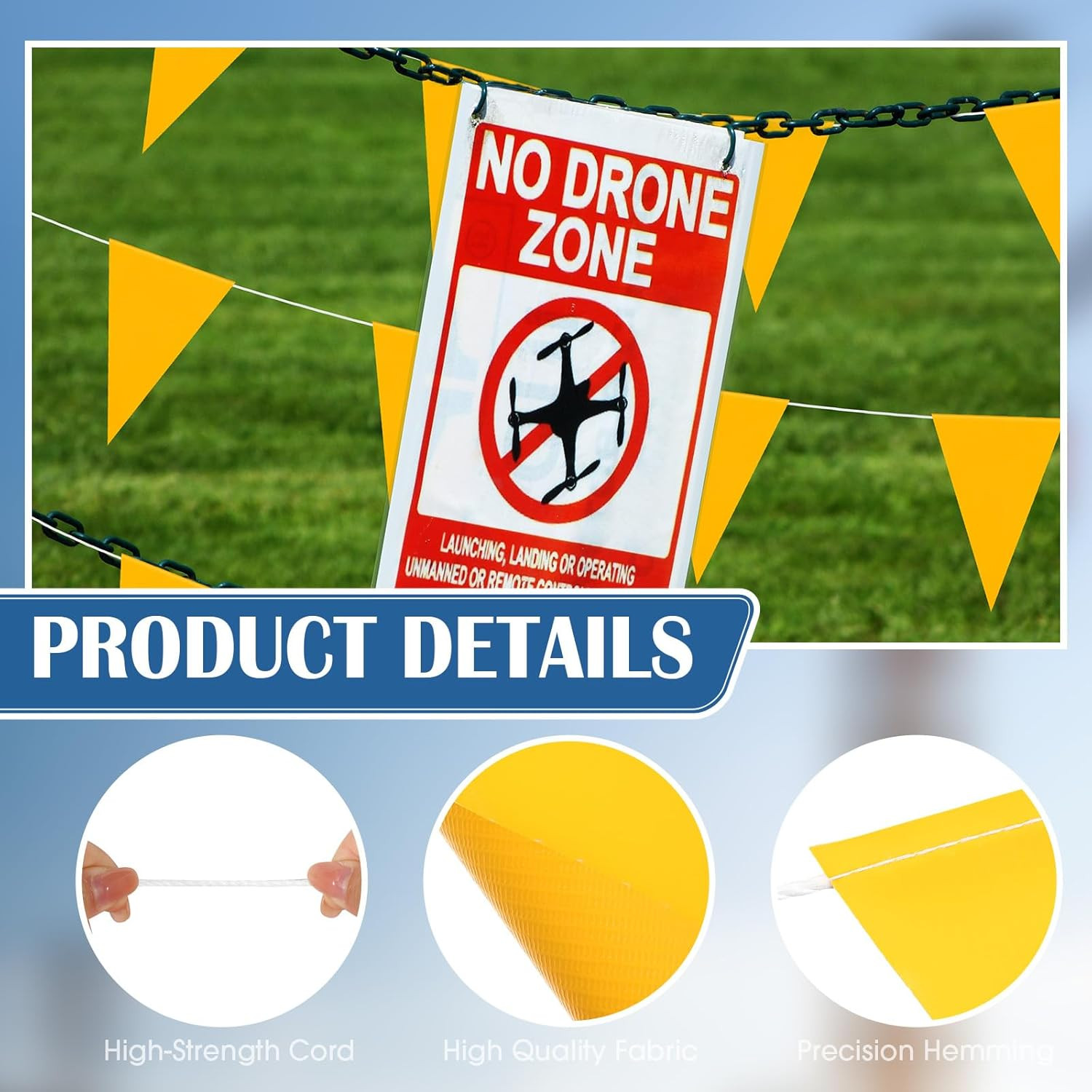 100ft Pennant Safety Flags Outdoor Banner Warning Flagging Banner Marking for Gr