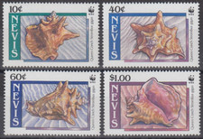 WWF NEVIS 1990 mnh set CONCHES capítulo 091 Mi 523-26 WWF