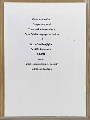 2025 Topps Chrome Jaxon Smith-Njigba Chrome Autographs (RAW)