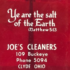 Salt and Pepper Shakers Advertising Joe's Cleaners Clyde Ohio Made in USA