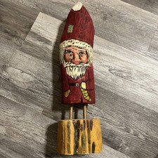 Hand Carved Painted Wooden Rustic Folk Art Santa Claus Figure 19