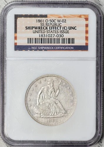 1861-O Seated Liberty Half Dollar W-02 RARE Union Issue SS Republic UNC #3