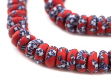 Coral Fused Rondelle Recycled Glass Beads 14mm Ghana African Multicolor Disk