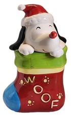 Festive Holiday Dog in Stocking Treat Canister Small Christmas Decor Woof (RV)