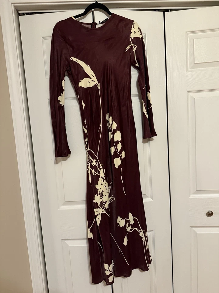 Nuevo con etiquetas Vestido Zara Floral Granate Cuello Alto Manga Larga Talla m Foto 2 de 4