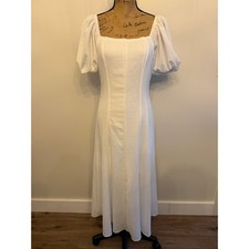 Shein White Midi Dress with Square Neckline and Puffed Sleeves Size Large