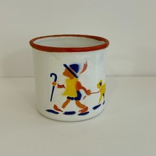 Vintage Children's Enamelware Cup Child Walking Dog Hungary