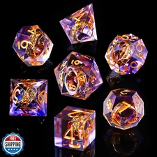 Ring DND Dice Set Sharp Edge Resin Dice,Golden Ring Inclusion Sui