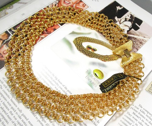 LAST 1 Hefty NOS Vtg MONET Gold Tone Metal Link 18" Chain Collar Necklace 6514