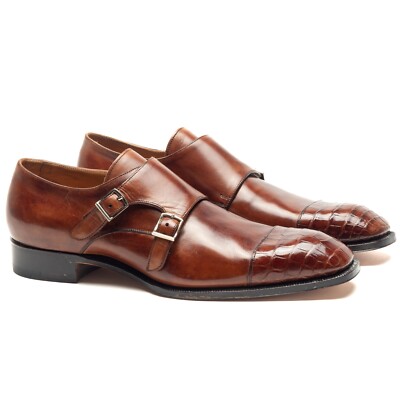 Derby Silvano Lattanzi - Cuir Alligator/Crocodile, Noir, Taille UK 8.5 (US 9.5 / EU 42.5) - Neuf Avec Emballage