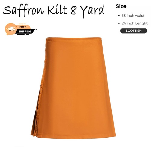 Highland Scottish Handmade Traditional Saffron Tartan Kilt 8 Yard 38 Size - Picture 4 of 5