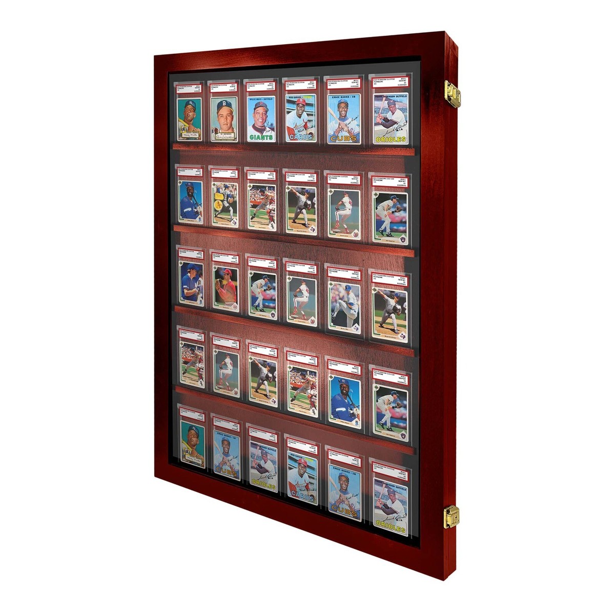Trading Card Collection Case TJ.MOREE Wall Mount Graded Sports Card Display  Case  Holds 30 Cards, Wood, UV Glass, Lock (Black) Baseball Card Display  Case Wall Mount