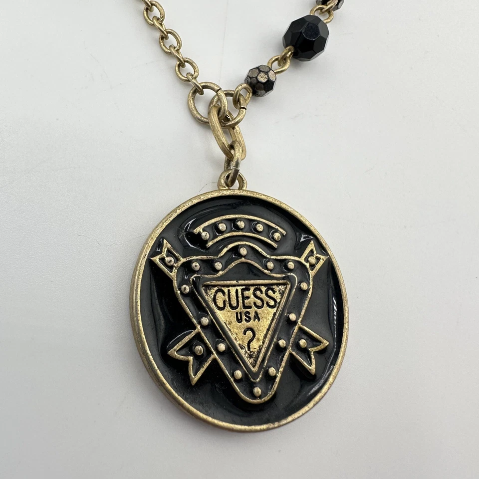 "Collar estación cuentas acrílico negro esmalte negro tono dorado Guess 32""" Foto 4 de 4