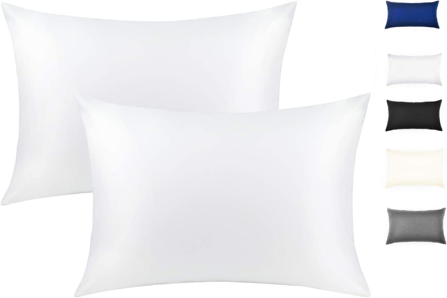 100% Mulberry Silk Pillowcase 19 Momme, 2 Pack (White, Standard)