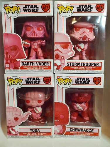 Funko Pop Star Wars Valentines Darth Vader, Stormtrooper, Chewbacca & Yoda LOT 4