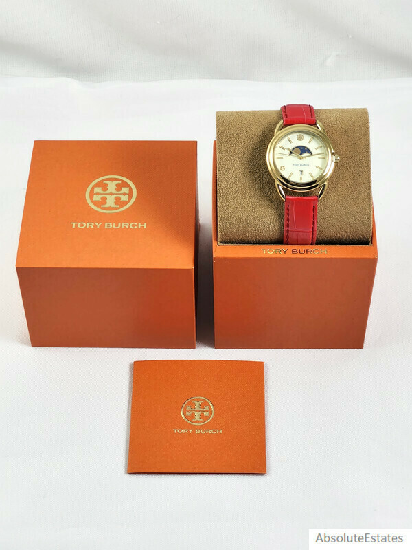 NEW Tory Burch Gold Moon Phase Leather Miller Ladies Watch