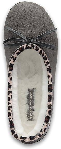 Dunlop Ladies Womens Slippers Faux Fur Leopard Trim Slip On Memory Foam Size 3-8 image 9