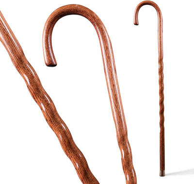 Handcrafted Wood Walking Cane, Twisted Oak, Crook Style Handle, for Men & Women,