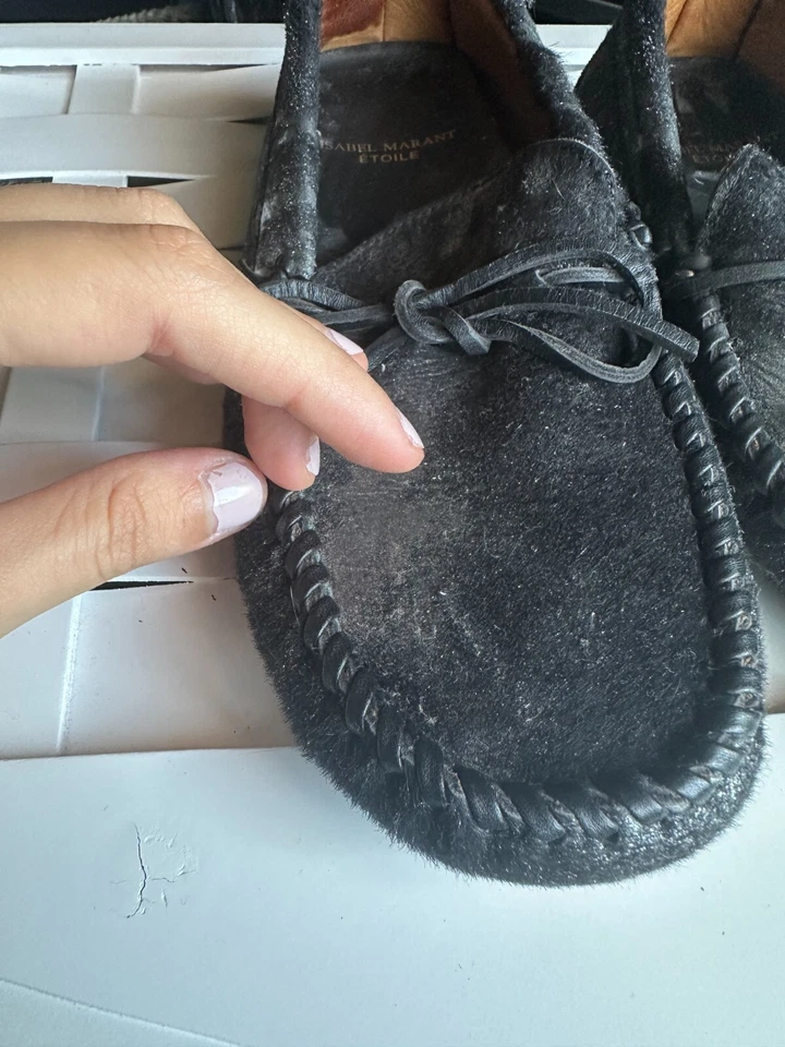 Isabel Marant Etoile Mocasín Plano Negro Metalizado Pelo de Becerro 37 Foto 4 de 4
