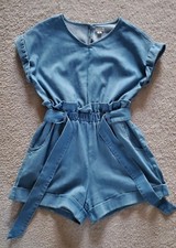Habitual Maisonette Girls Denim Chambray Blue Romper Jumper Tie Bow 14