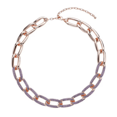 Purple Austrian Crystal Paperclip Rose Gold Necklace 18.5-22.50 