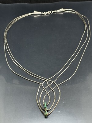 Native American Necklace Sterling Liquid Silver Multi Stranded Turquoise 17.5 