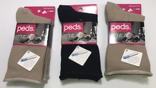 Peds Women's Coolmax Roll Top Casual Crew Socks, 2 pairs Black & 4 pairs Khaki