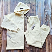 NWT ESSENTIALS Fear of God 2pc Hooded Sweatshirt Sweatpant Jogger Yellow Men's L