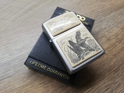 VTG RARE 2006 ZIPPO LIGHTER SCRIMSHAW FLYING DUCKS GOOSE LINDA