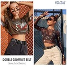 Double Grommet Belt PU Leather Punk Belt for Women Men Jeans 2 Hole Belts Top