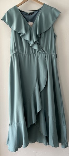 Fashion Women's Ruffle High Low Midi Belted Dress Green Size XL NWT