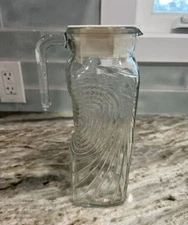 Covetro Italian Glass Pitcher Ribbed Contour Swirl With Lid Vintage