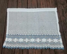 VINTAGE LACE PANEL DRAPE IVORY & BLUE WITH SNOWFLAKES CAFE CURTAIN 11" x 26"