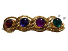 Vtg Hair Clip Barrette Gold Tone Braided With Multicolor Charles J Wahba France